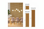 Dining area with wooden paneling and light fixture, featuring panel dimensions on a white background.